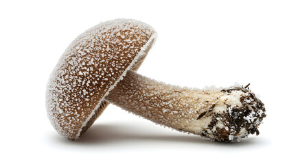 Frozen Mushroom with Frost Crystals Close-up