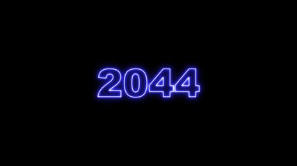 2044 neon line text. Abstract 2044 neon text animation, Glowing neon number text background 4k animation. Concept of counting years.