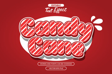 Naklejka premium Candy cane editable text effect with cartoon text style and with red background