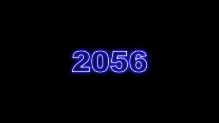 2056 neon line text. Abstract 2056 neon text animation, Glowing neon number text background 4k animation. Concept of counting years.