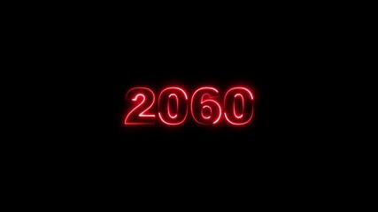 2060 neon line text. Abstract 2060 neon text animation, Glowing neon number text background 4k animation. Concept of counting years.
