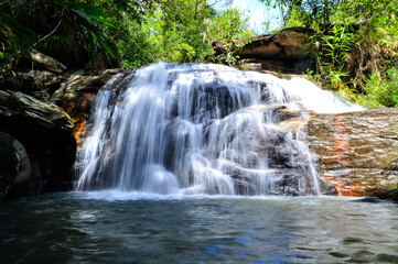 Crying Dog Waterfal Beautiful Small Waterfall in Green Forest in jungle at Chiang Mai, Northern Thailand