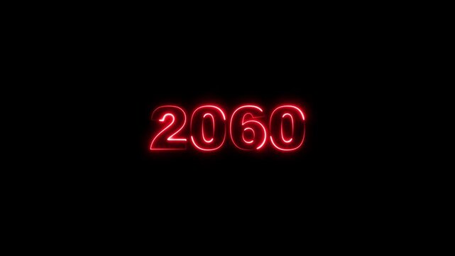 2060 neon line text. Abstract 2060 neon text animation, Glowing neon number text background 4k animation. Concept of counting years.