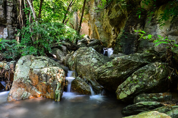 Crying Dog Waterfal Beautiful Small Waterfall in Green Forest in jungle at Chiang Mai, Northern Thailand