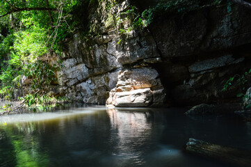 Crying Dog Waterfal Beautiful Small Waterfall in Green Forest in jungle at Chiang Mai, Northern Thailand