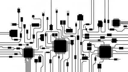 Abstract Circuit Board Pattern on White Background