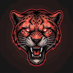Fototapeta premium Vivid and aggressive tiger face illustration with fierce expression and