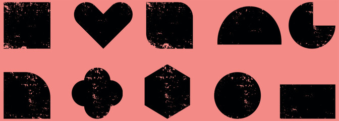 Doodle brush crayon shape frame set. Various crayon drawn asterisks and star shapes. Frame box shape with brush crayon texture. Ink lino rolled geometric shapes with noise set.