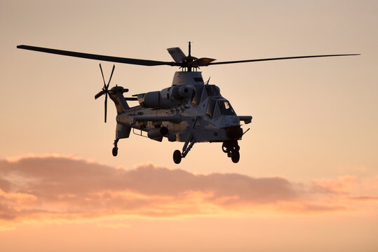 A South African Defence Force Rooivalk ground attack helicopter during a capability demonstration in Bloemfontein, South Africa.
