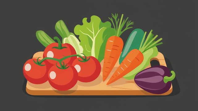 Fresh organic vegetables like carrots, peppers, and lettuce for a healthy vegetarian meal on a white background. Clean vector art of a collection of brightly colored, stylized fresh vegetables