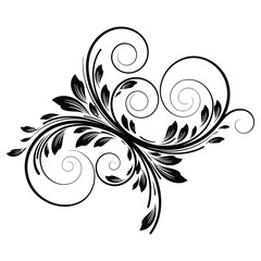 Ornamental Swirl Pattern Vector Design Element, Isolated Black Floral Decoration on White