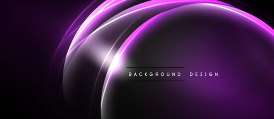 Abstract purple neon glow. Curved lines create dynamic visual effect. Dark background emphasizes bright illumination, modern design element.