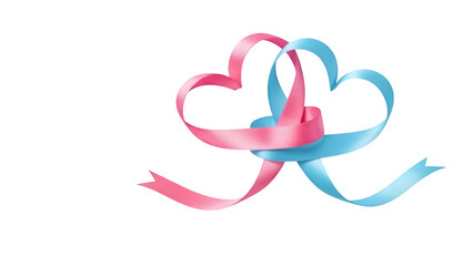 Obraz premium Pink and Blue Ribbon Hearts, isolated on transparent background