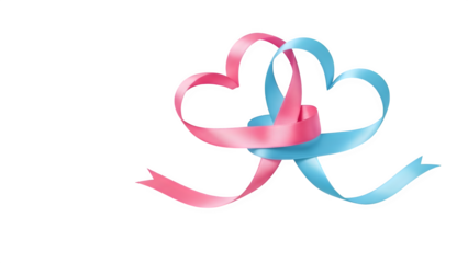 Pink and Blue Ribbon Hearts, isolated on transparent background