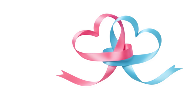 Pink and Blue Ribbon Hearts, isolated on transparent background
