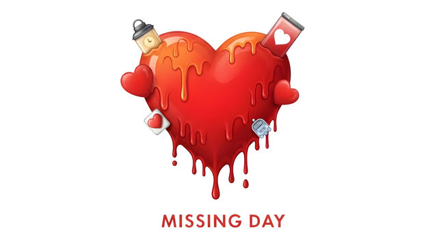 Broken Heart with Symbolic Objects 3d rendered, isolated on transparent background