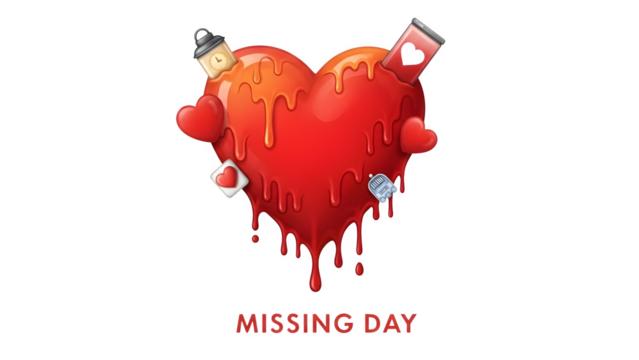 Broken Heart with Symbolic Objects 3d rendered, isolated on transparent background