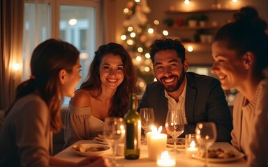 celebration, holidays and people concept - happy family having dinner party at home and taking selfie by smartphone. High quality