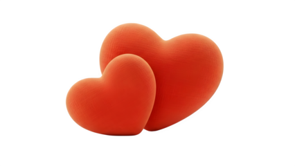 Two orange hearts, embracing, isolated on transparent background