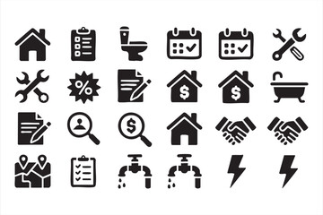 Real estate maintenance and home service icons for dashboards and property tools