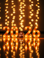 Real estate 2026 market forecast for 2026 with illuminated numbers and house, Real estate 2026