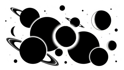 Planetary System Silhouette with Rings and Stars cc3960be0456c3cbac84437780e803a2dr