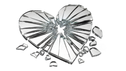 Broken Heart - Silver Mirror Shards, isolated on transparent background
