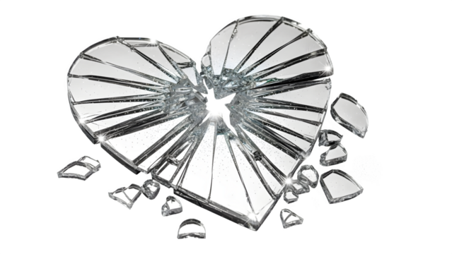 Broken Heart - Silver Mirror Shards, isolated on transparent background
