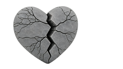 Broken stone heart, isolated on transparent background