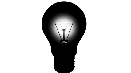 Silhouette of a lit incandescent light bulb on a white background