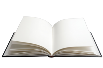 An open, pristine notebook reveals crisp, empty white pages, offering a clear canvas for new ideas, creative expressions, and future potential, symbolizing a fresh start