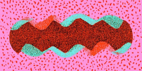 Abstract Composition With Wavy Shapes and Speckled Texture Over Pink Background