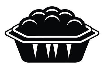 Black silhouette displays container box filled with rounded contents over a white background