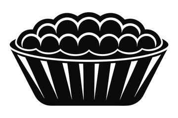 Black silhouette shows decorative cupcake topping the striped cupcake container