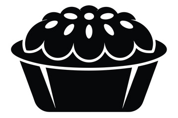 Isolated black cupcake icon displaying a frosted top with detailed topping in an appealing presentation
