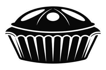 Simple cupcake with round decoration displayed as a solid black silhouette drawing
