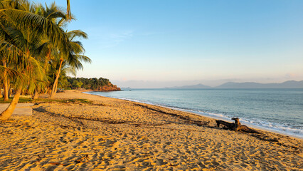 Mae Nam Beach with palm trees in the light of sunset, Island Ko Samui, Surat Thani, Thailand.