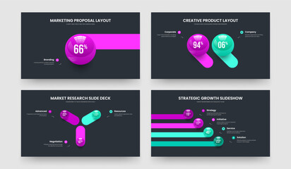 Service Growth One Two Three Four Option Infographic Slideshow Template Vector Illustration Collection. Medical Showcase 1 2 3 4 Step Graph Slide Layout Set.