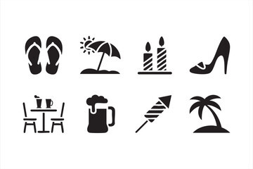 Festive Tropical Icon Collection for Summer Events and Travel