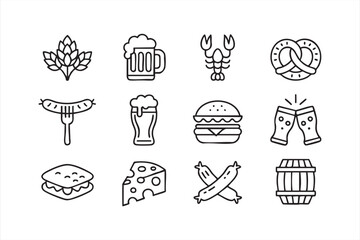 Beer, Sausage, and Pretzel Icon Set for Brewery and Pub Branding