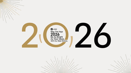Elegant Golden 2026 Typography with Radiant Starburst Accents for New Year Celebration