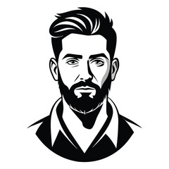 Stylish bearded man with trendy hair and a collared shirt is looking forward