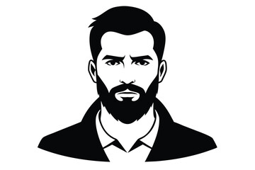 Stern man with a full beard wears an open collared shirt and jacket