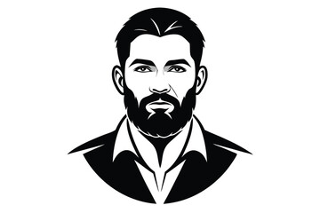 An assertive man with a beard and modern business attire gazes directly forward intensely