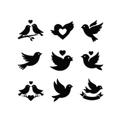 Silhouettes of love birds and hearts symbolizing romance and affection