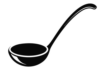 A sleek black ladle casts bold shadows, showcasing its polished finish and elegant curve