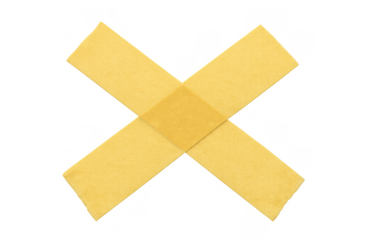 Yellow masking tape strips forming an x shape, cross mark with adhesive construction, transparent background - Powered by Adobe