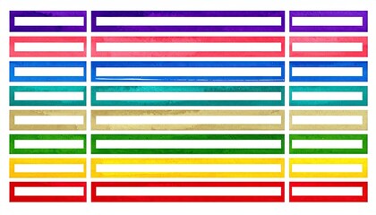 Colorful organized grid of blank rectangular labels and placeholders.