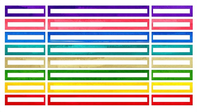 Colorful organized grid of blank rectangular labels and placeholders.