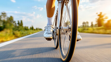 Cyclist road bicycle pedal motion sunset fitness speed